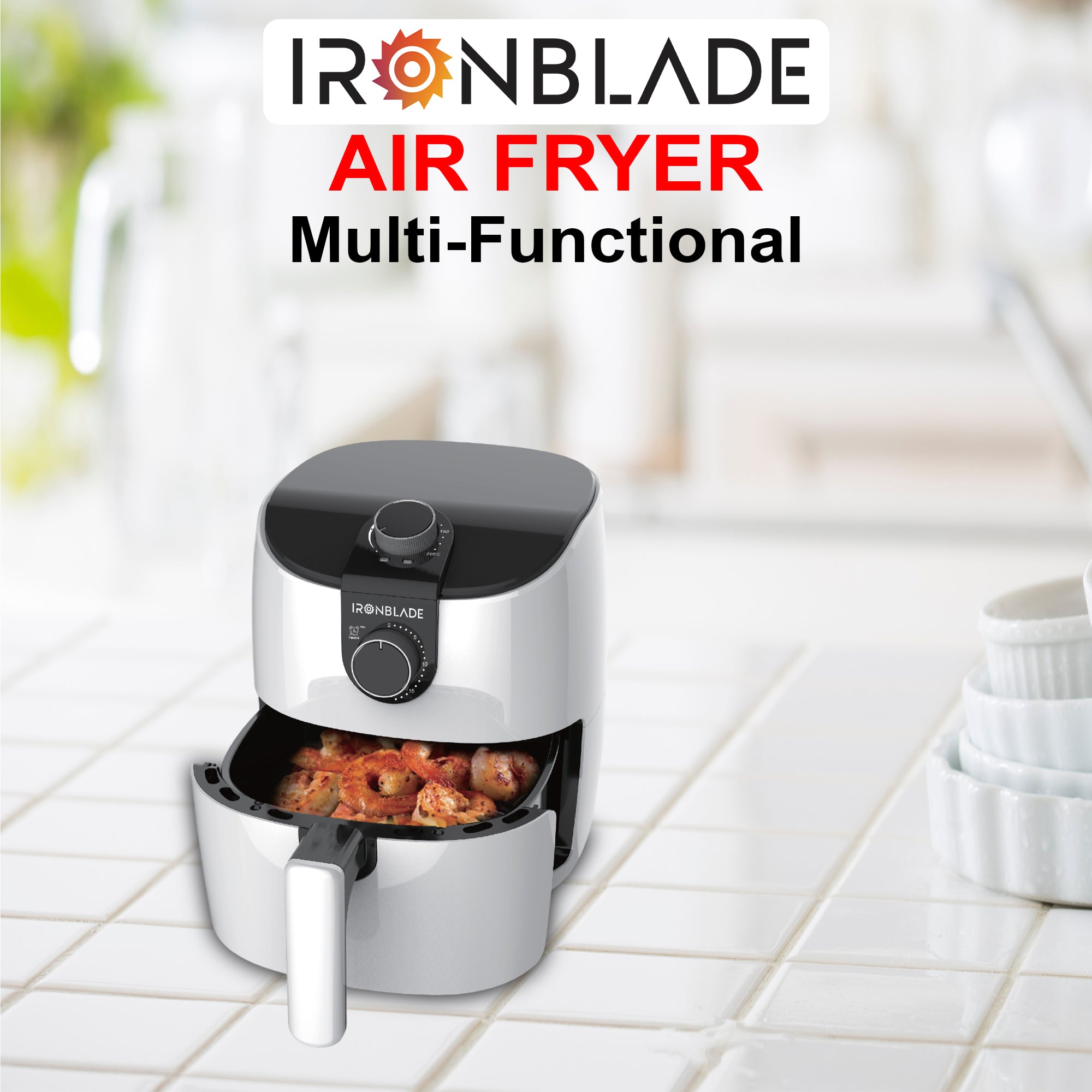 IronBlade Multi-Functional Air Fryer, 1500W, 3.7 Quart Capacity, Adjustable Timer, Non-Slip Handle, Temperature Range 105°F to 400°F IronBlade Multi-Functional Air Fryer, 1500W, 3.7 Quart Capacity, Adjustable Timer, Non-Slip Handle, Temperature Range 105°F to 400°F